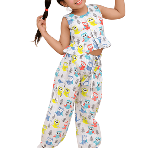 white printed cotton kurta set for girls