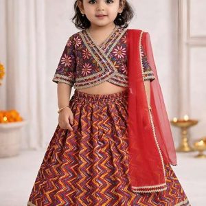 red printed cotton ethnic set for girls