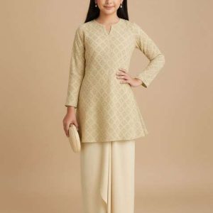 girls lemon green embroidered georgette kurta set