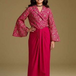 pink georgette embroidered fusion set for girls