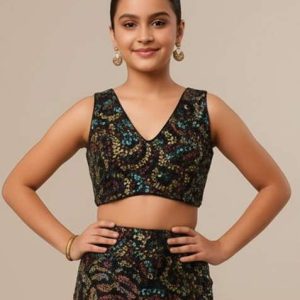 multi color net embroidered fusion set for girls