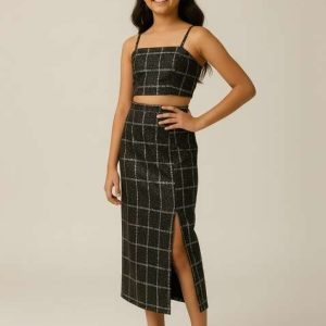 girls black sequin denim co ord set