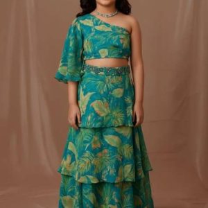 blue tissue floral print fusion set for girls