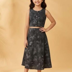 girls black sequin cotton denim co ord set