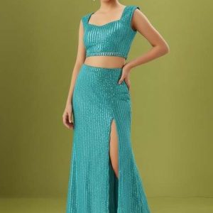 blue net sequin fusion set for girls