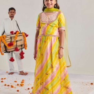 yellow printed lehenga with blouse with dupatta (set of 3)