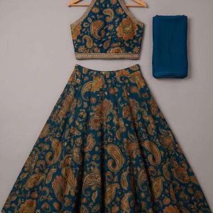 girls multi color floral print satin lehenga set