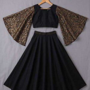 girls black sequin georgette lehenga set