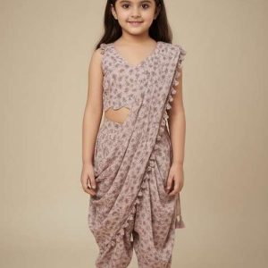 pink floral print fusion set for girls