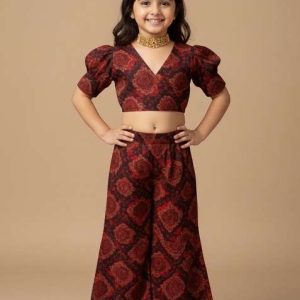 black chiffon floral print fusion set for girls