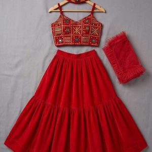 girls red sequin georgette lehenga set