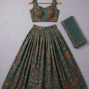 girls multi color floral print viscose lehenga set