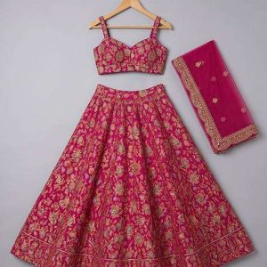 girls pink embroidered organza lehenga set