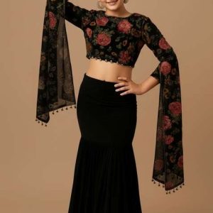 girls black embroidered tissue fusion set