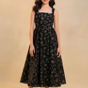 girls black jacquard brocade dress