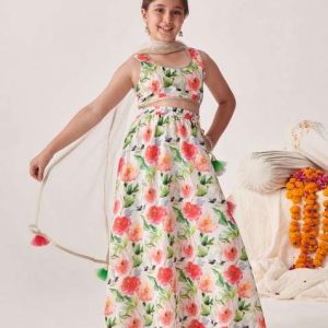 multicolour printed lehenga with blouse with dupatta (set of 3)