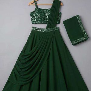 girls green sequin embellished blouse georgette lehenga set