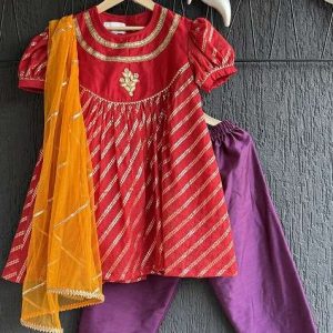 multicolour embroidery cotton kurta set for girls