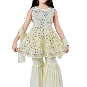 yellow embellished georgette kurta set for girls
