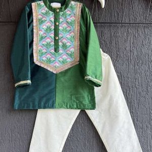 mint printed cotton kurta set for boys