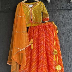 orange leheriya leheriya lehenga choli for girls