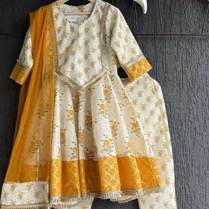 rose printed cotton kurta set for girls
