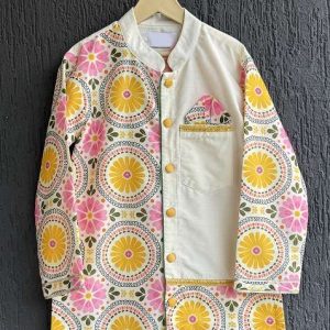 sunflower printed cotton kurta set for boys