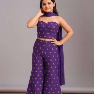 girls purple floral print tissue fusion set