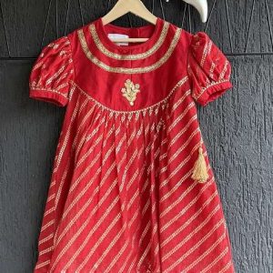 red embroidery cotton dress for girls