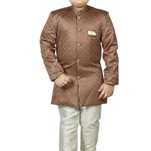 brown jacquard jacquard boys sherwani