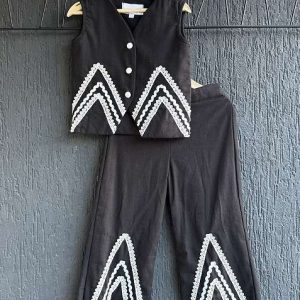 black slub cotton slub co ord set for girls
