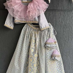 pink printed cotton lehenga set for girls
