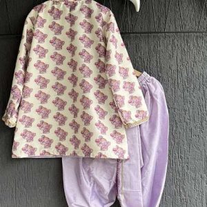 purple printed cotton kurta dhoti set boys