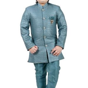 blue jacquard jacquard boys sherwani
