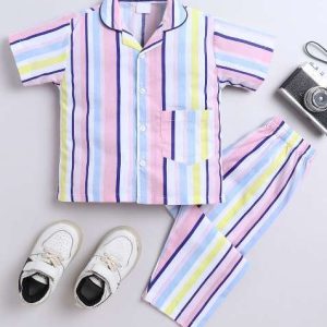 multicolor printed cotton shirt pant set for boys