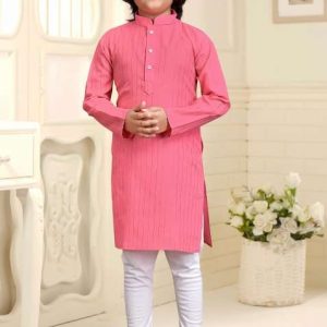 light pink embroidered cotton kurta with pyjama for boys