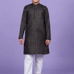 black printed cotton blend kurta for boys