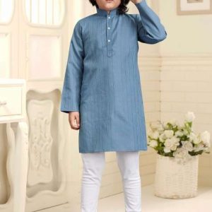 charcoal embroidered cotton kurta with pyjama for boys