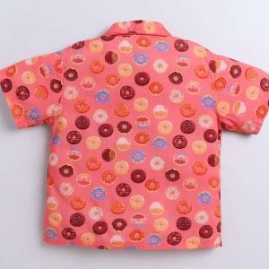 orange printed cotton shirt pant set for boys
