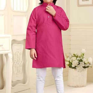 pink embroidered cotton kurta with pyjama for boys