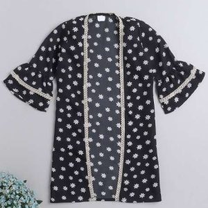 black printed polyester shrug for girls