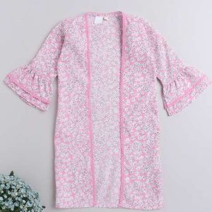 pink printed polyester shrug for girls