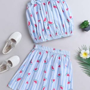 blue stripes cotton co ord set for girls