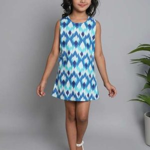 blue ikat cotton dress for girls