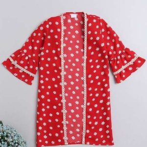 red printed polyester shrug for girls