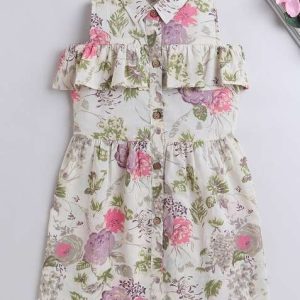 white printed cotton dress for girls