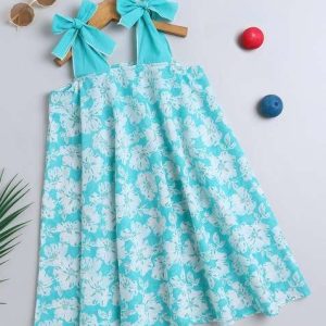 blue printed cotton dress for girls