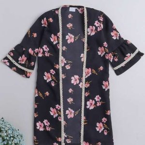 blue printed polyester shrug for girls