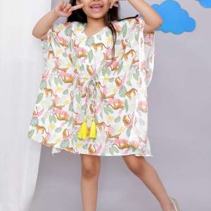 white tiger print kaftan for girls