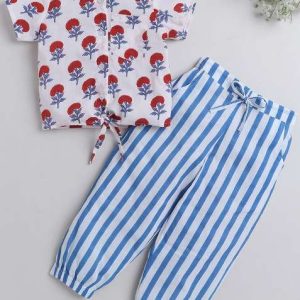 red printed cotton co ord set for girls